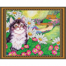 «Светлица» набор для вышивания бисером №333 «Радостный котенок» бисер Чехия 30x24см