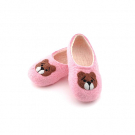Детские войлочные тапочки 'Мишка' розовые. Размер 17 см
